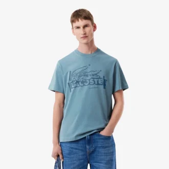 T-shirt de jersey de algodão estampada para homem