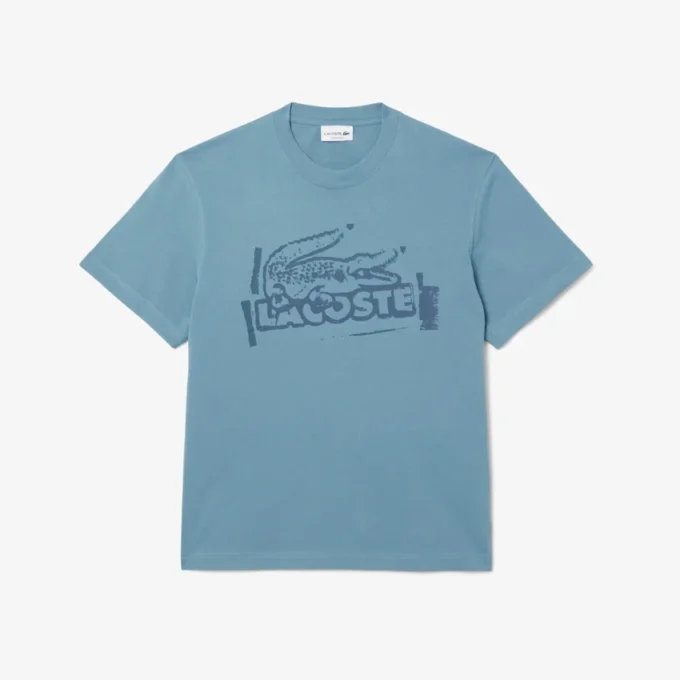 T-shirt de jersey de algodão estampada para homem