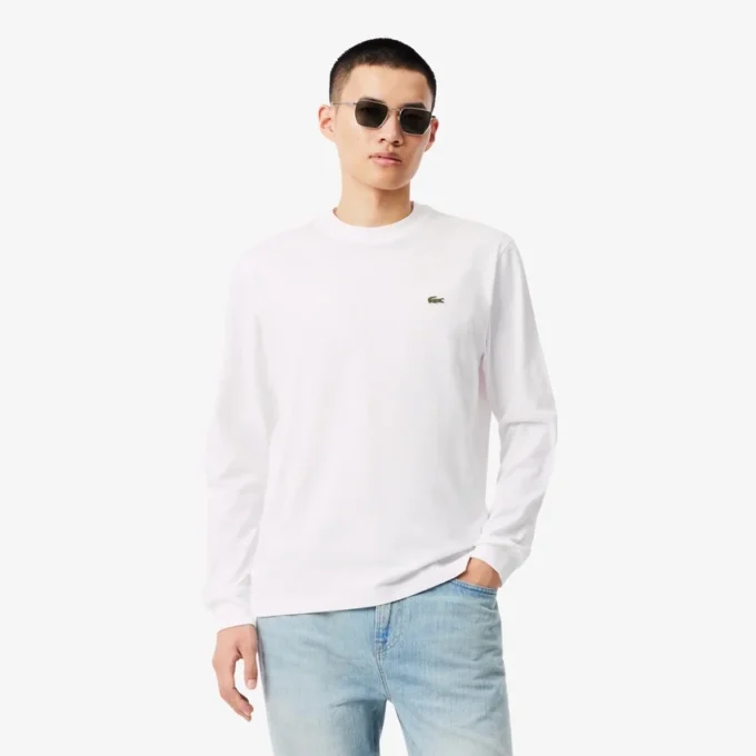 T-shirt de manga comprida em algodão para homem