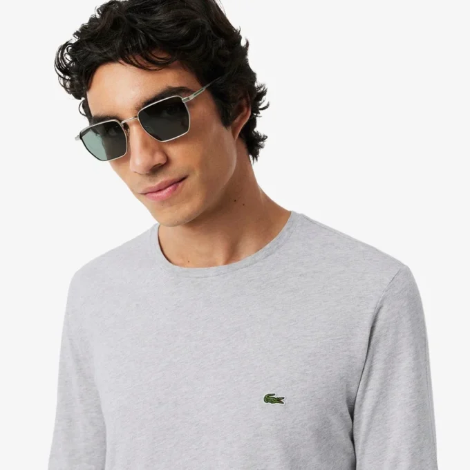 T-shirt de manga comprida em algodão Pima para homem