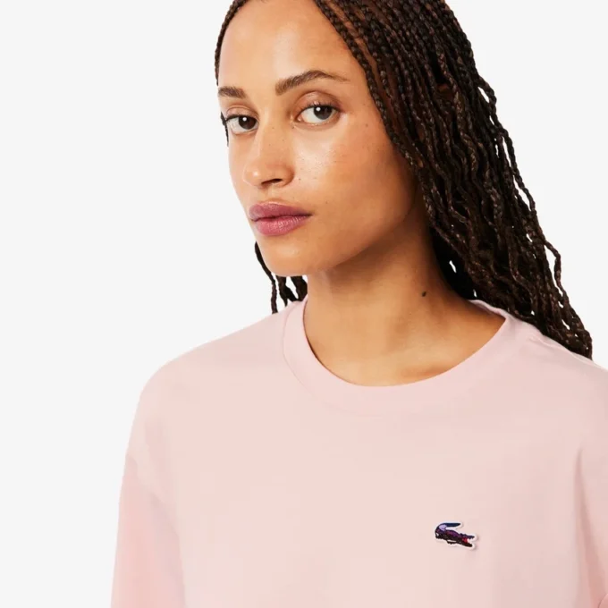T-shirt feminina de corte descontraído com padrão de crocodilo