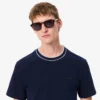 T-shirt masculina com gola às riscas em piqué elástico