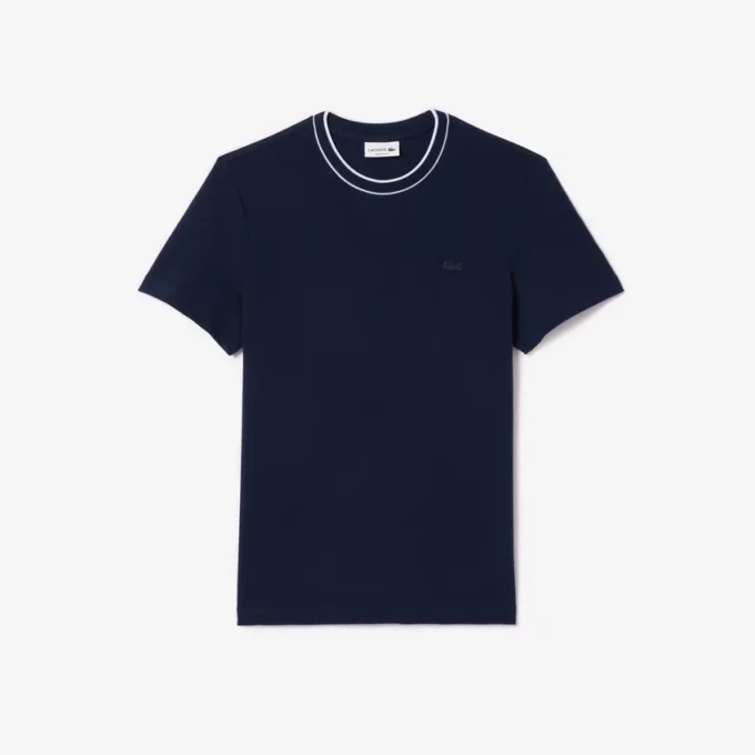 T-shirt masculina com gola às riscas em piqué elástico