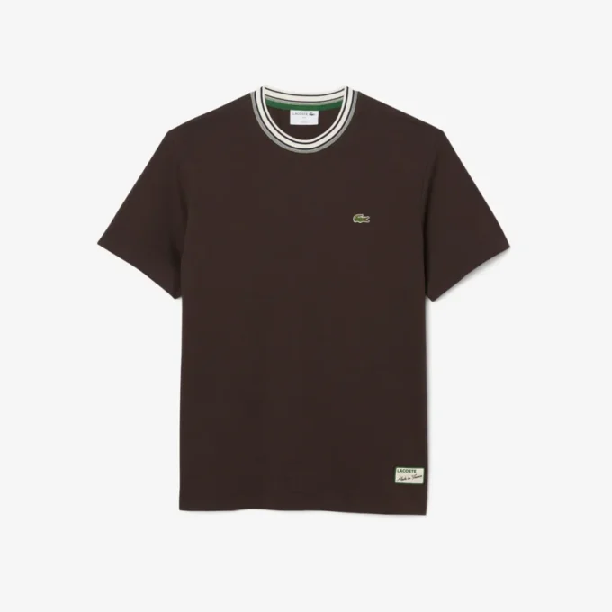 T-shirt masculina com gola às riscas, fabricada em França