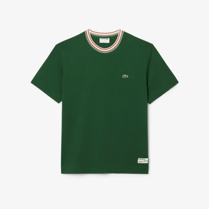 T-shirt masculina com gola às riscas, fabricada em França