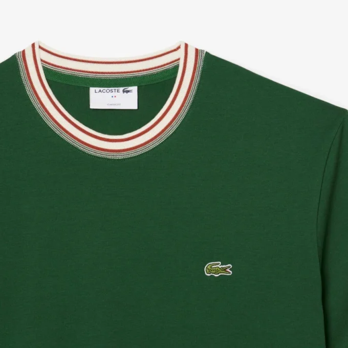 T-shirt masculina com gola às riscas, fabricada em França
