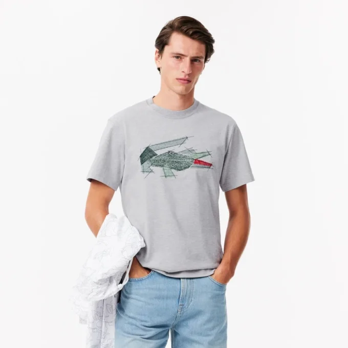 T-shirt masculina de algodão pesado com gráfico de crocodilo