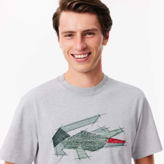T-shirt masculina de algodão pesado com gráfico de crocodilo