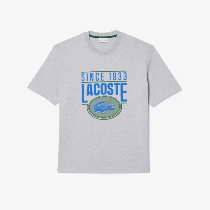T-shirt masculina de corte largo em algodão pesado com estampado