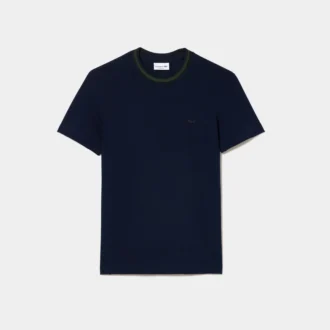 T-shirt masculina em piqué elástico com gola às riscas