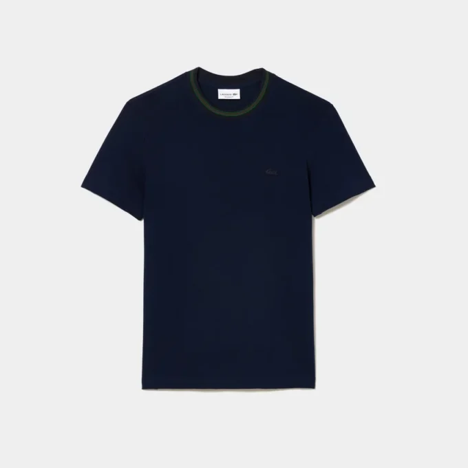 T-shirt masculina em piqué elástico com gola às riscas