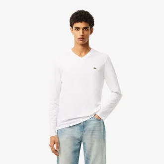 T-shirt masculina leve de algodão Pima com decote em V