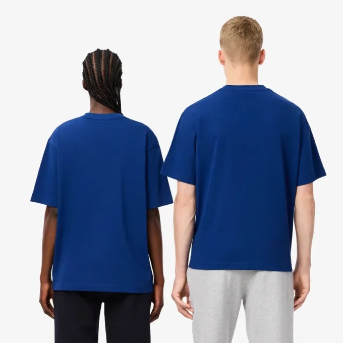 T-shirt unissexo de corte largo em algodão pesado com emblema