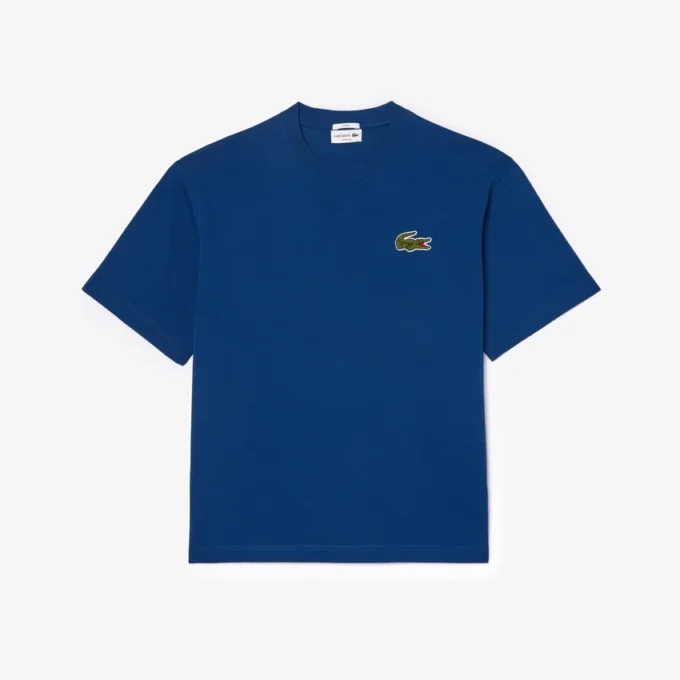 T-shirt unissexo de corte largo em algodão pesado com emblema