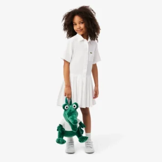 Vestido-camisa com saia plissada em popeline