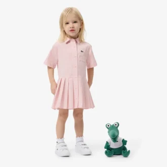 Vestido-camisa com saia plissada em popeline