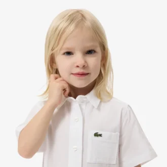 Vestido-camisa com saia plissada em popeline