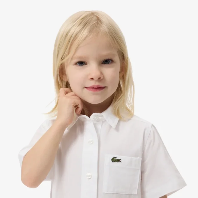 Vestido-camisa com saia plissada em popeline