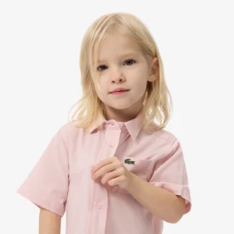 Vestido-camisa com saia plissada em popeline