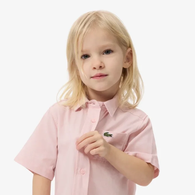 Vestido-camisa com saia plissada em popeline