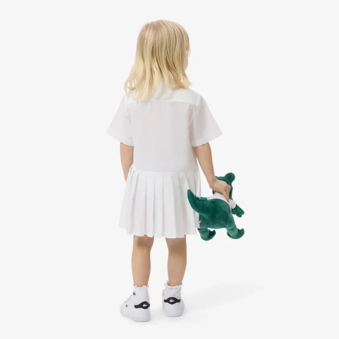 Vestido-camisa com saia plissada em popeline