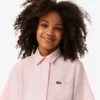 Vestido-camisa com saia plissada em popeline