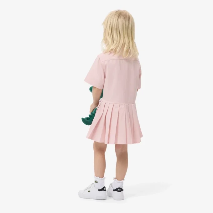 Vestido-camisa com saia plissada em popeline