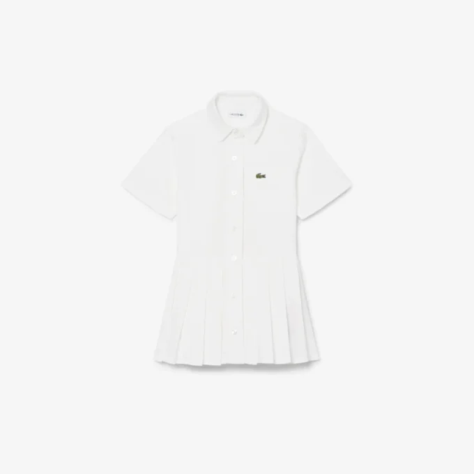 Vestido-camisa com saia plissada em popeline