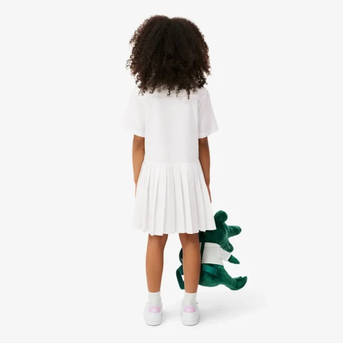 Vestido-camisa com saia plissada em popeline