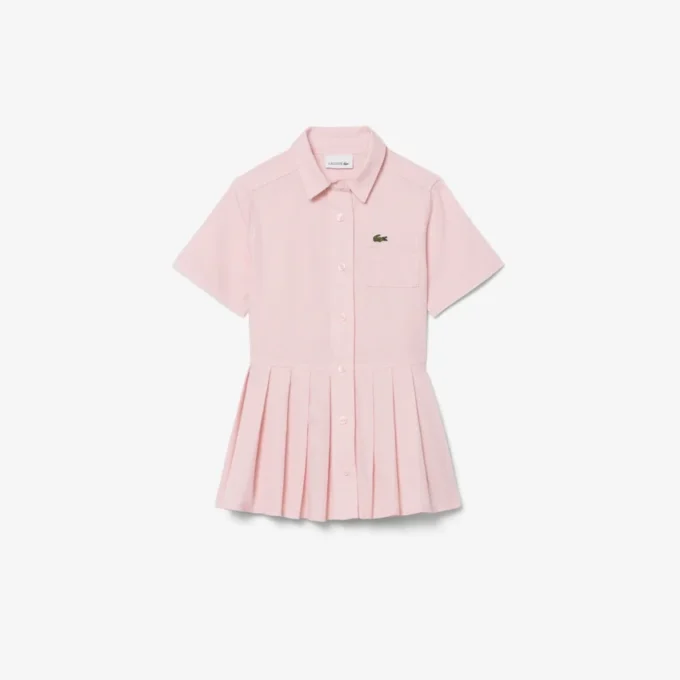 Vestido-camisa com saia plissada em popeline