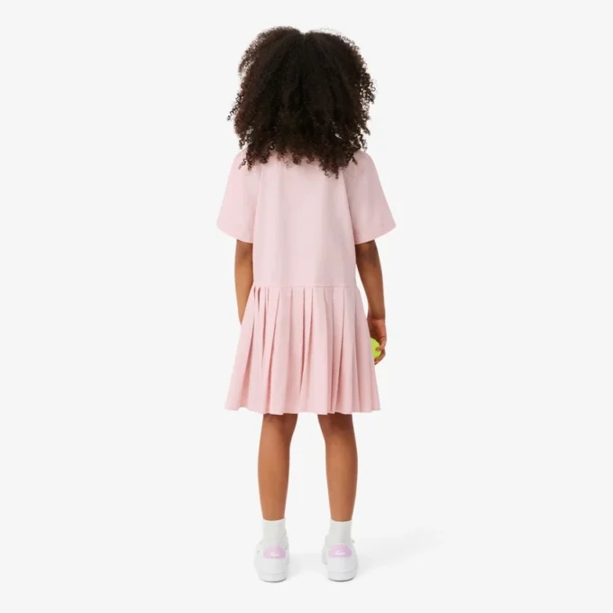 Vestido-camisa com saia plissada em popeline