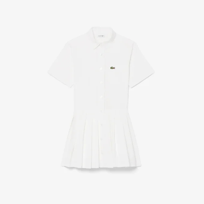 Vestido-camisa com saia plissada em popeline