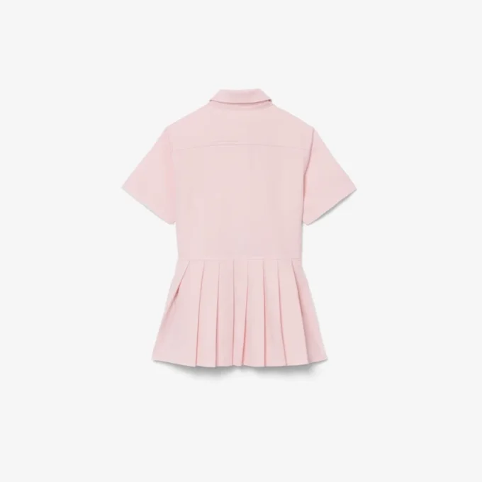 Vestido-camisa com saia plissada em popeline