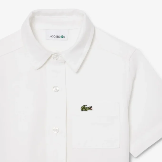 Vestido-camisa com saia plissada em popeline