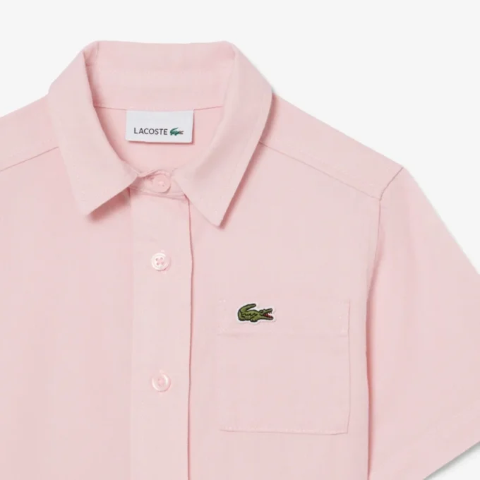 Vestido-camisa com saia plissada em popeline