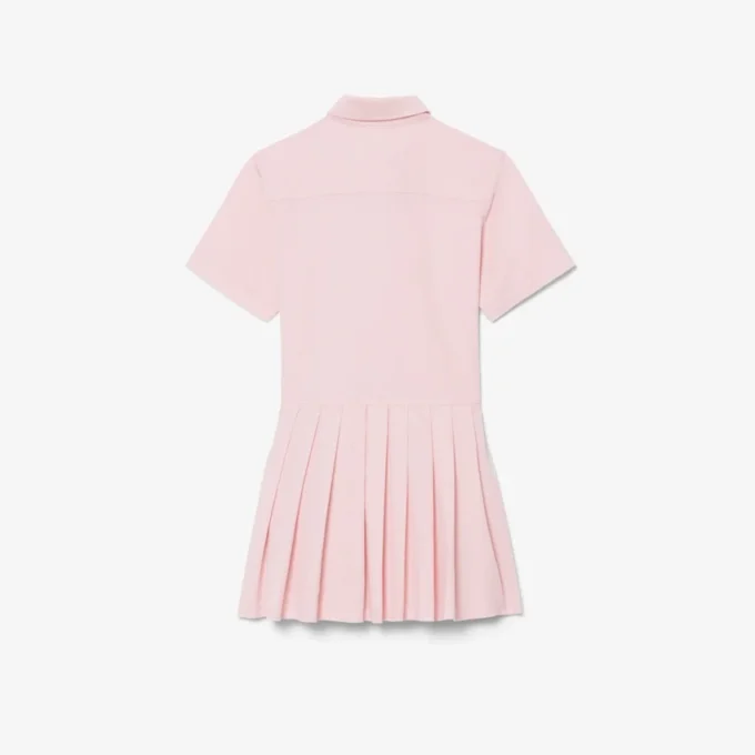 Vestido-camisa com saia plissada em popeline
