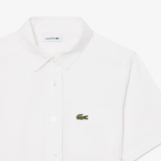 Vestido-camisa com saia plissada em popeline