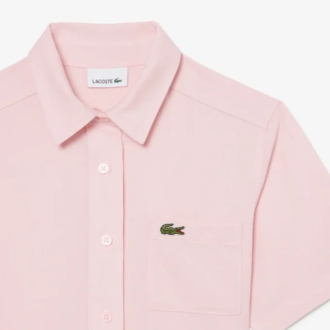Vestido-camisa com saia plissada em popeline