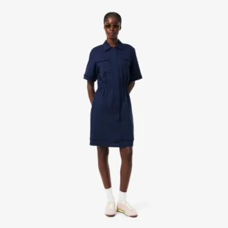 Vestido camisa fluido em mistura de linho