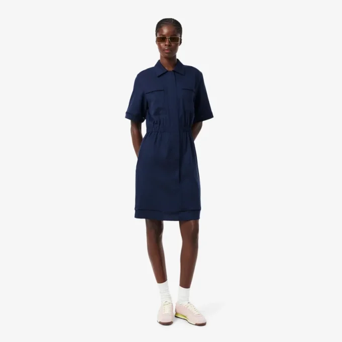 Vestido camisa fluido em mistura de linho