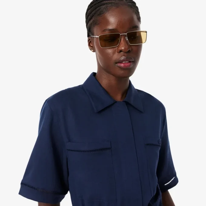 Vestido camisa fluido em mistura de linho