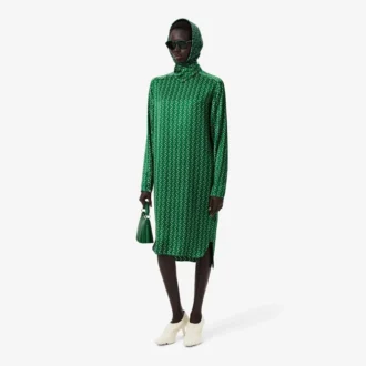 Vestido com gola tipo lenço em cetim estampado Runway