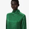 Vestido com gola tipo lenço em cetim estampado Runway