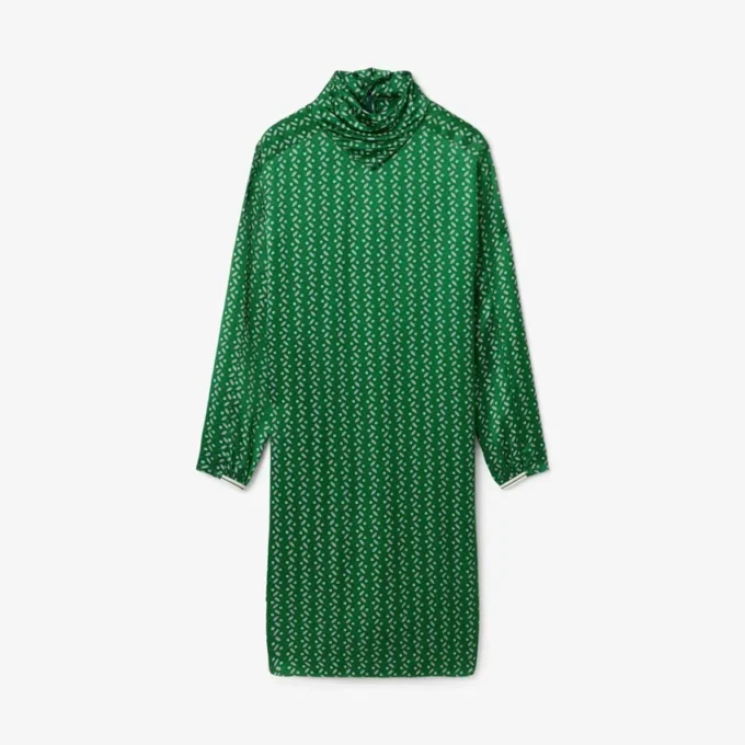 Vestido com gola tipo lenço em cetim estampado Runway