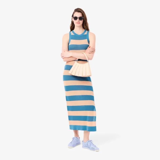 Vestido de algodão às riscas