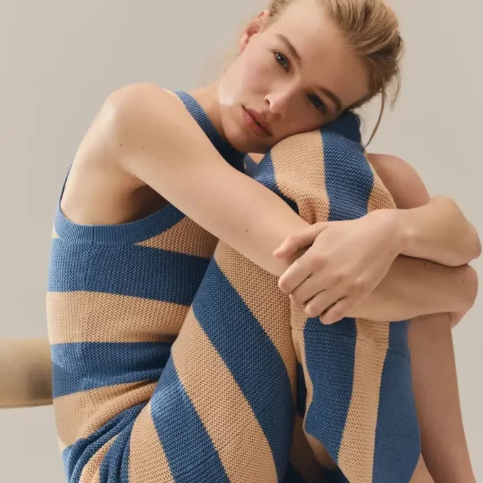 Vestido de algodão às riscas
