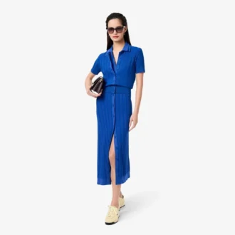 Vestido de malha canelada com gola de polo para mulher