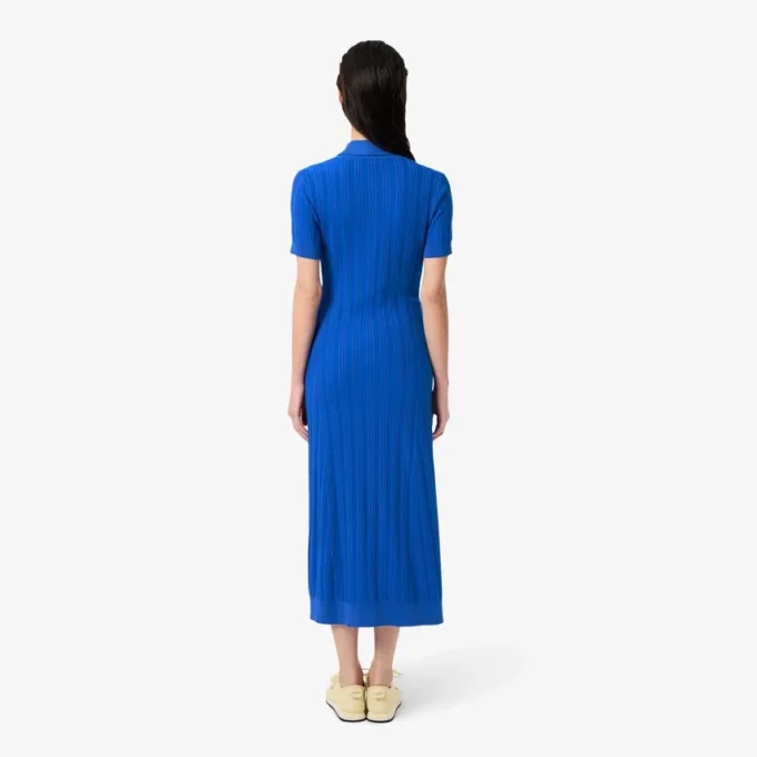 Vestido de malha canelada com gola de polo para mulher