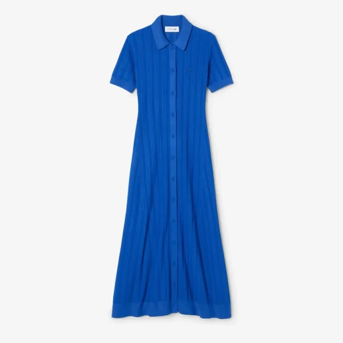 Vestido de malha canelada com gola de polo para mulher