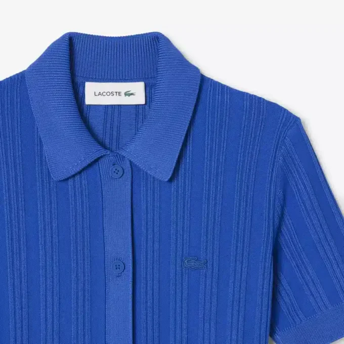 Vestido de malha canelada com gola de polo para mulher